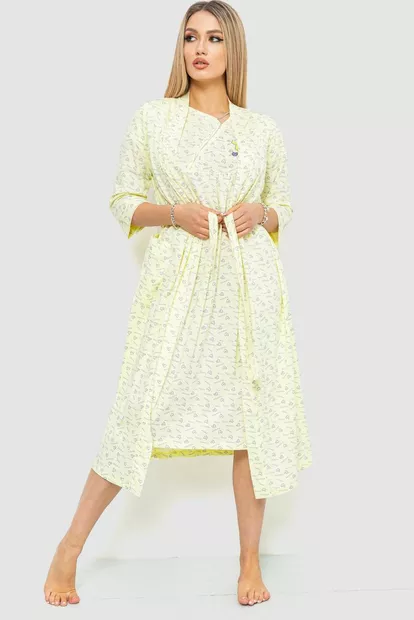 Комплект халат + нічна сорочка, колір лимонний, 219RX-7066