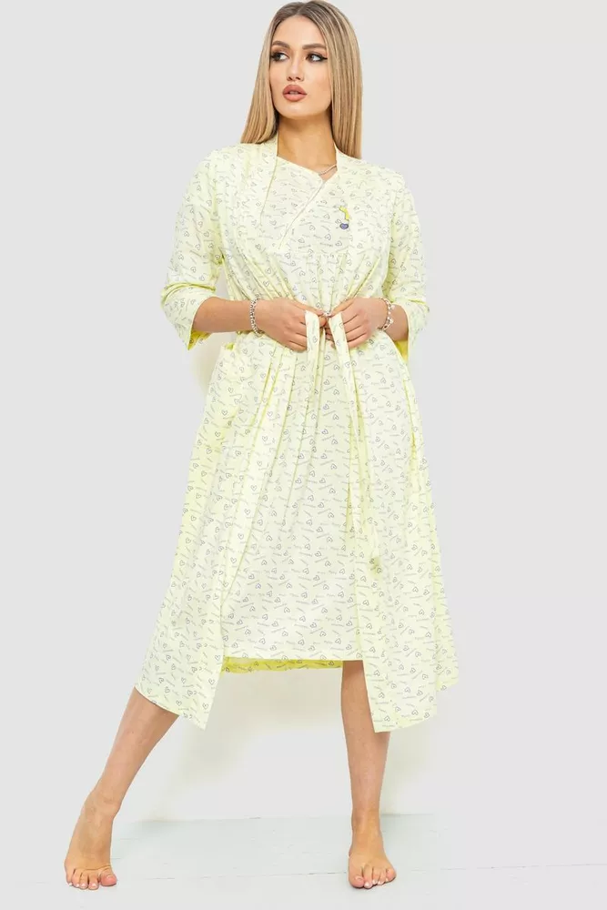 Купити Комплект халат + нічна сорочка, колір лимонний, 219RX-7066 оптом - Фото №1