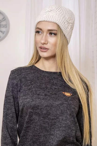 Жіноча шапка, бежевого кольору, з вовни, 167R002