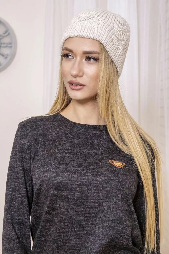 Купить Женская шапка, бежевого цвета, из шерсти, 167R002 - Фото №1