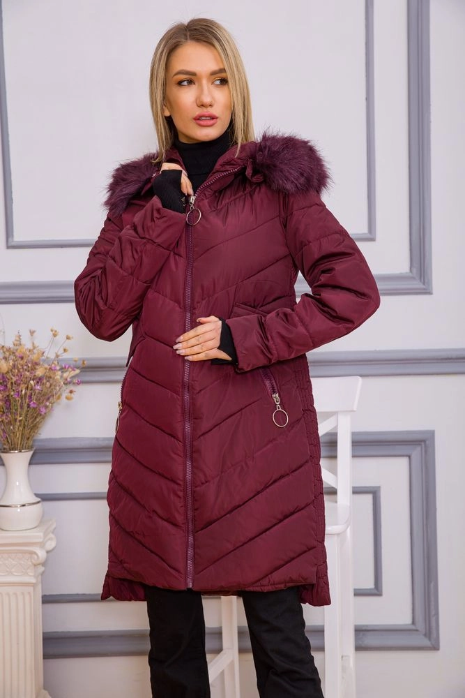 Купить Женская куртка деми с капюшоном цвет Бордовый 167R809 - Фото №1