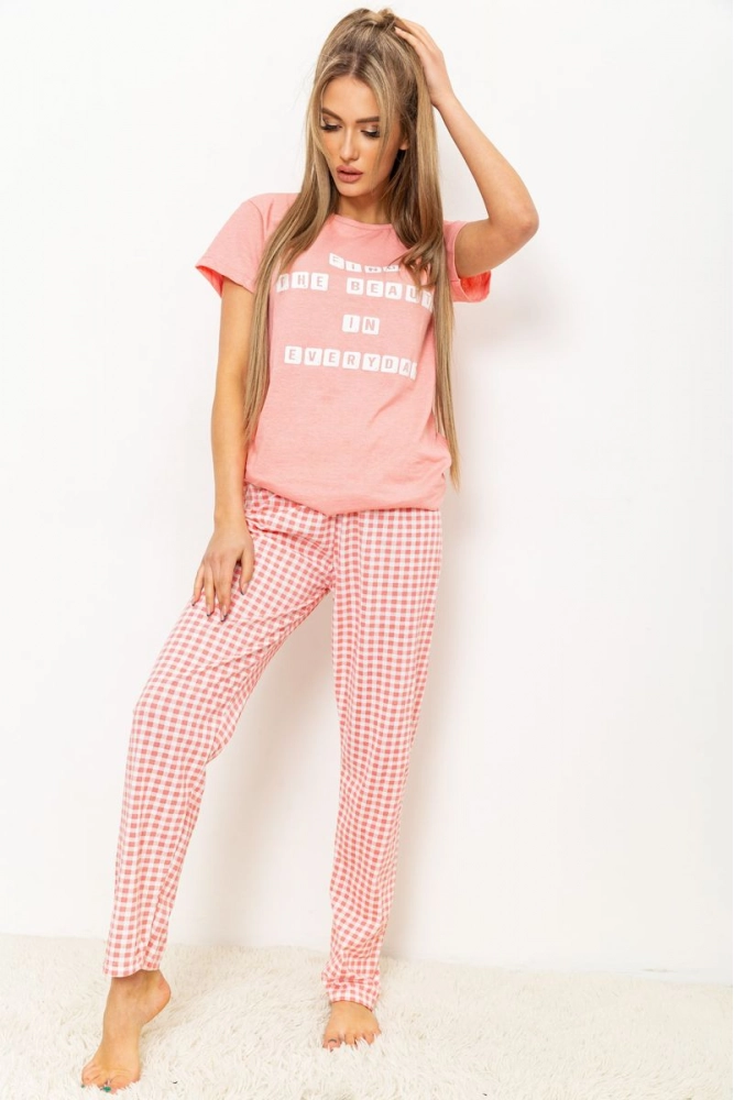 Купити Жіноча піжама з принтом, колір персиковий, 224R3689 оптом - Фото №1