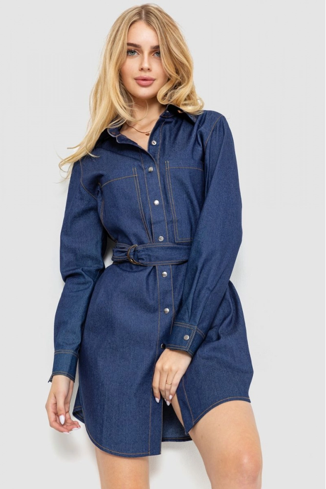 Купити Сукня-сорочка з поясом, колір темно-синій, 102R342 - Фото №1