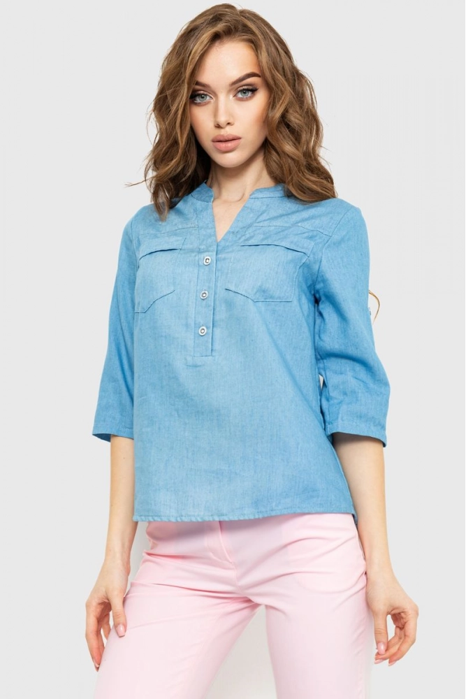 Купить Блуза однотонная, цвет джинс, 230R96 оптом - Фото №1