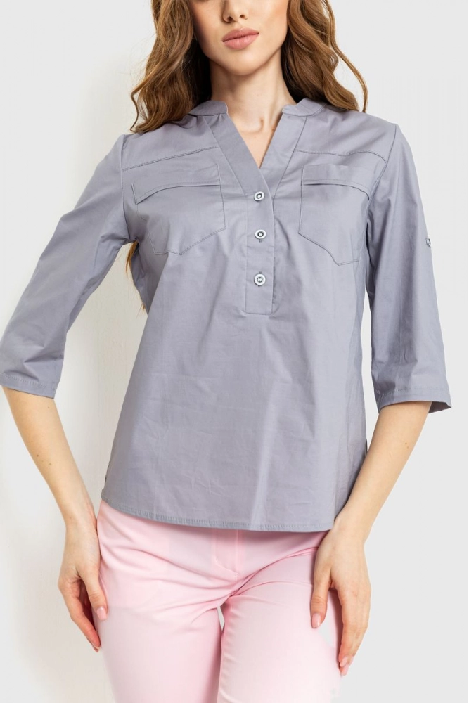 Купити Блуза однотонна, колір світло-сірий, 230R96 - Фото №1