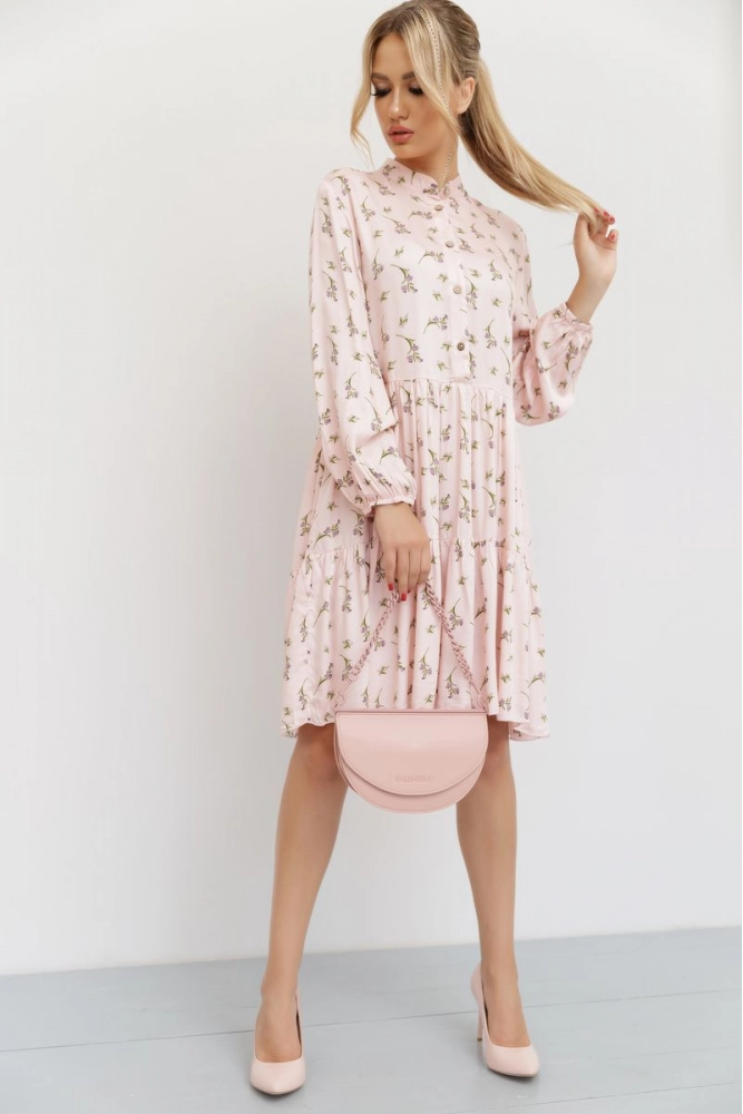 Купить Платье с цветочным принтом, цвет светло-розовый, 115R0466 - Фото №1