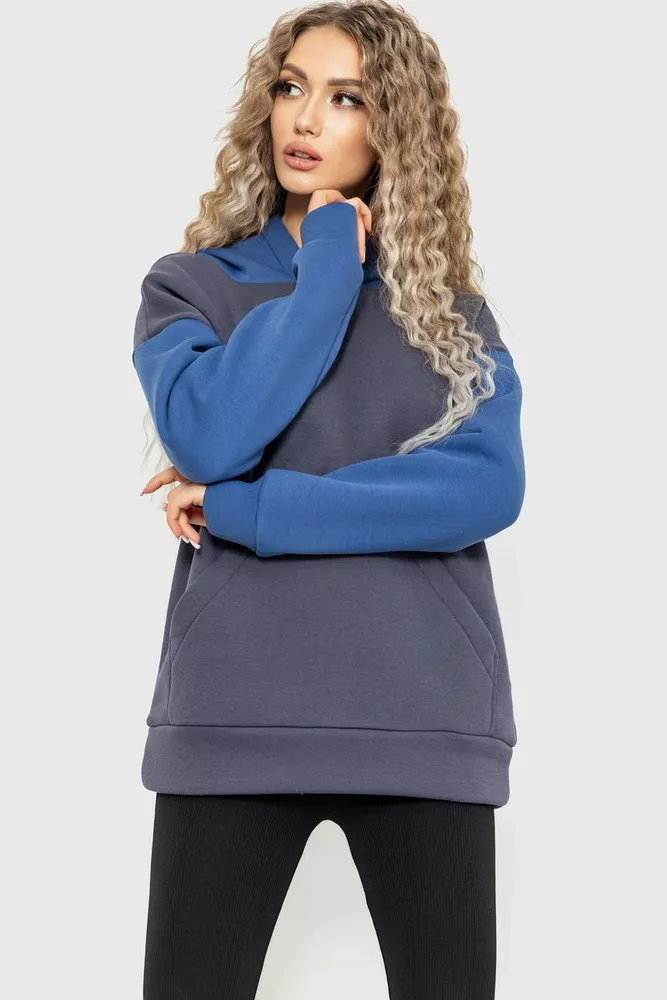 Купити Худі жіночий на флісі, колір сіро-синій, 102R312 оптом - Фото №1