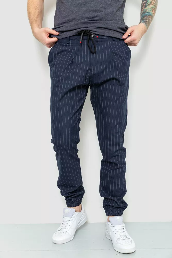 Купити Чоловічі штани в смужку, колір темно-синій, 157R2010 - Фото №1