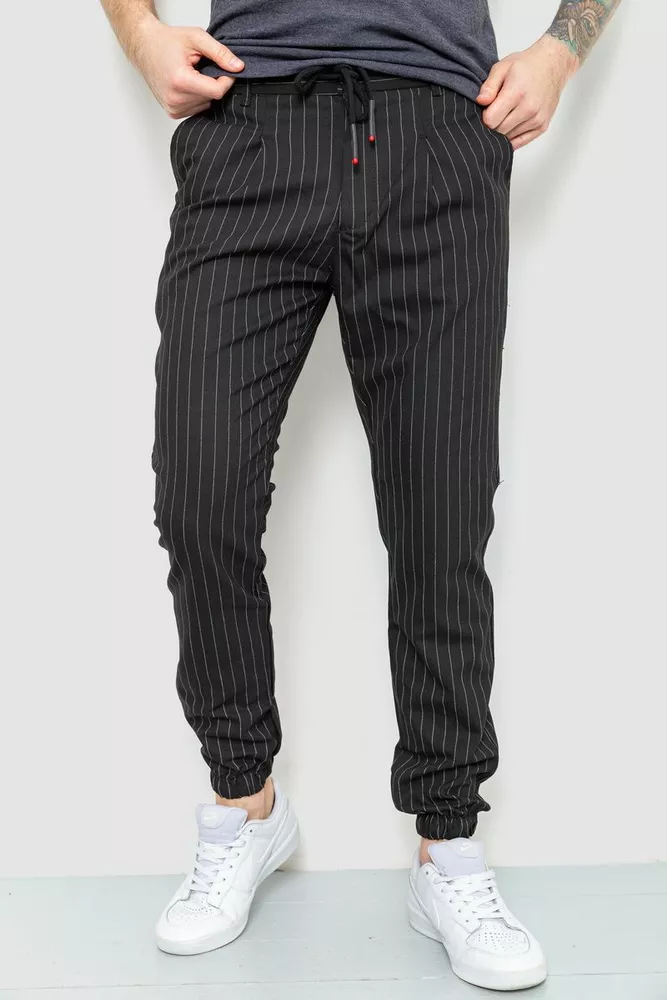 Купити Чоловічі штани в смужку, колір чорний, 157R2010 - Фото №1