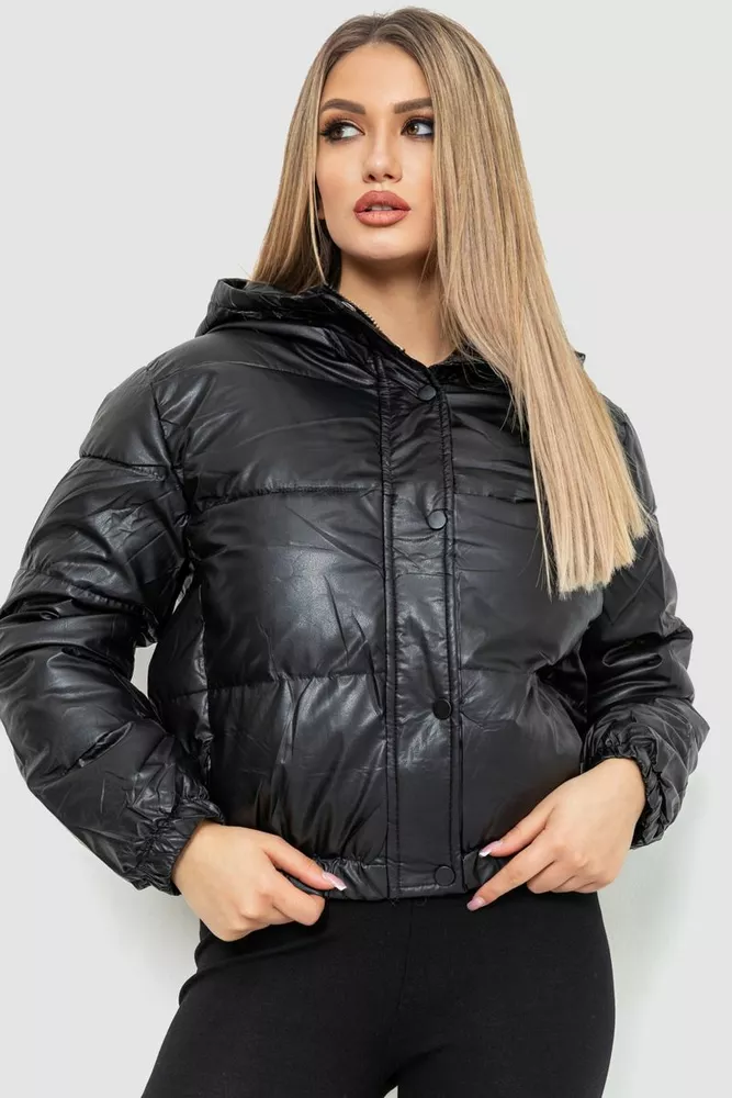 Купити Куртка жіноча демісезонна екошкіра, колір чорний, 214R729 - Фото №1