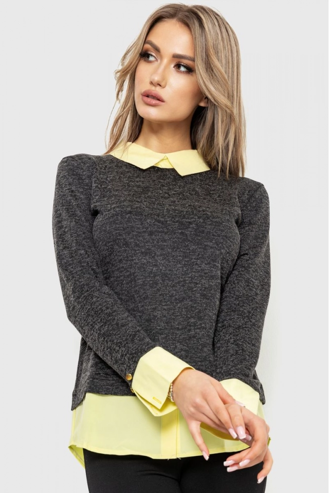 Купити Блуза жіноча обманка, колір грифельно-жовтий, 230R542 - Фото №1