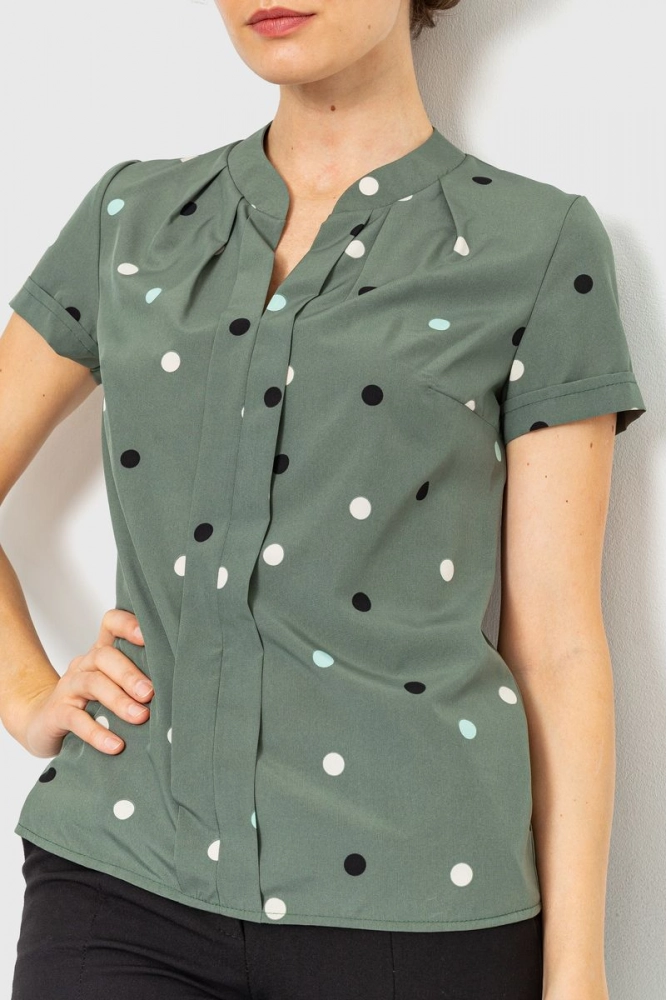 Купити Блуза в горох, колір темно-оливковий, 230R152-7 - Фото №1