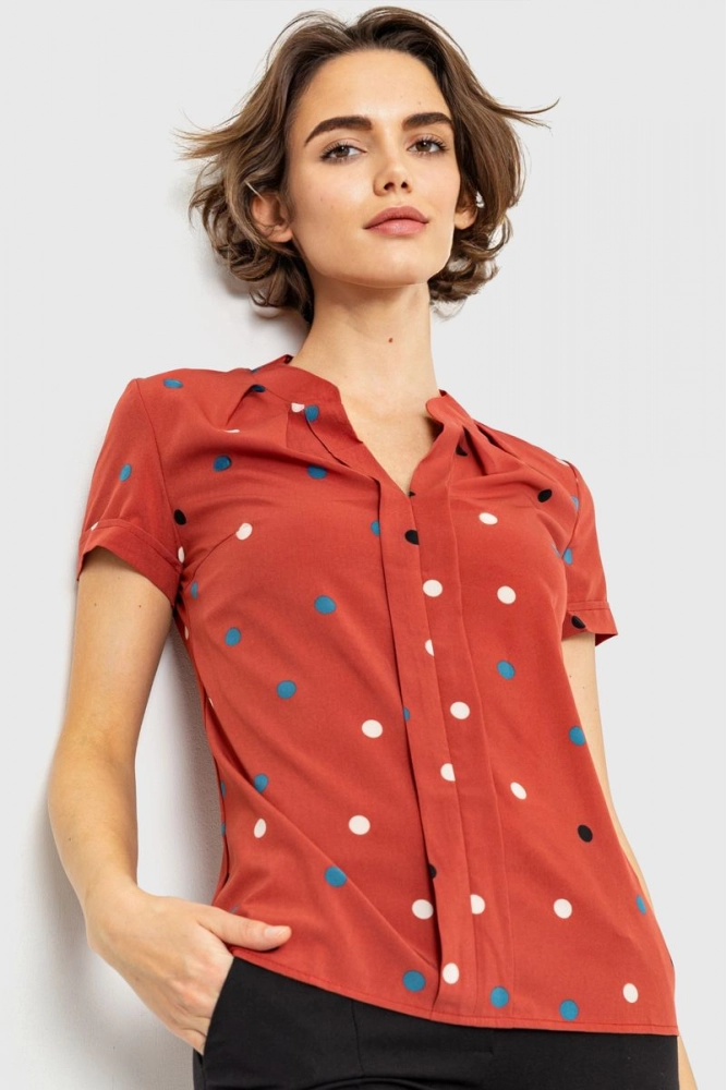 Купити Блуза в горох, колір теракотовий, 230R152-7 оптом - Фото №1