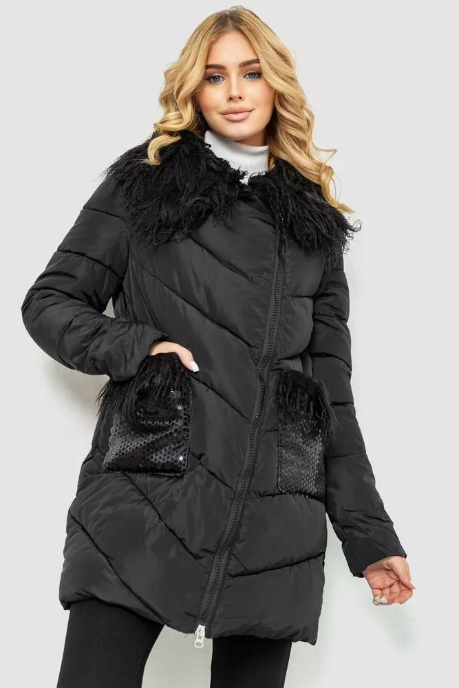 Купить Куртка женская однотонная, цвет черный, 235R5068 - Фото №1