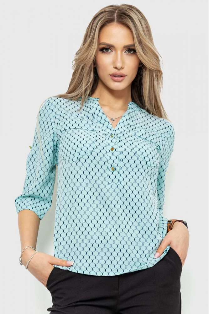 Купить Блуза с принтом, цвет мятный, 230R96-2 - Фото №1