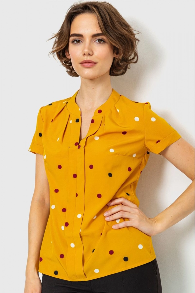 Купити Блуза в горох, колір гірчичний, 230R152-7 - Фото №1