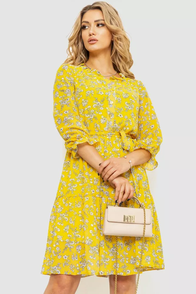 Купить Платье шифоновое на подкладке, цвет желтый, 230R023-13 - Фото №1