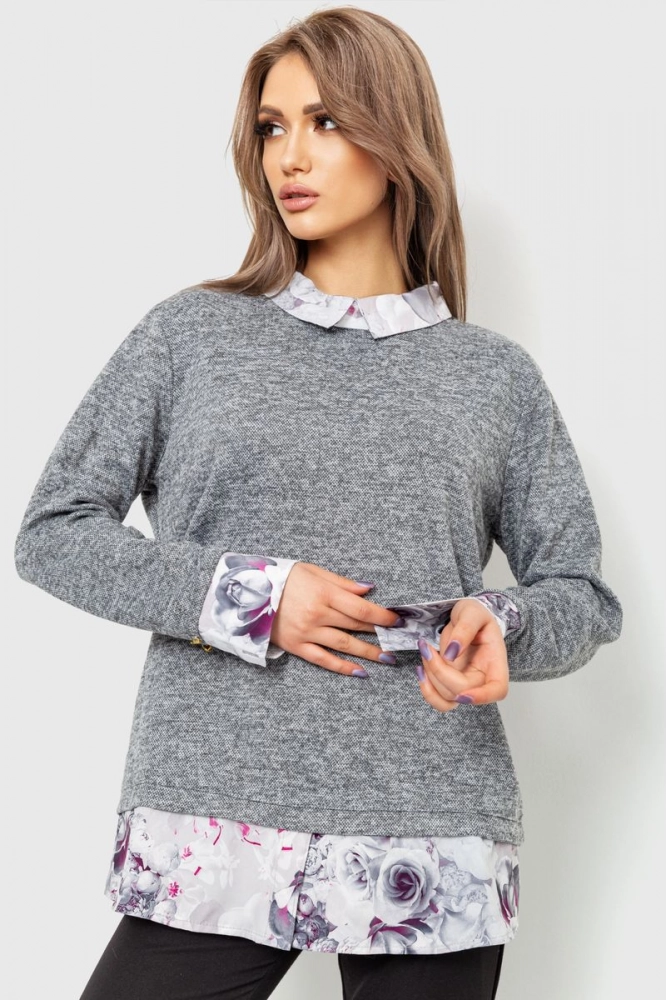 Купити Блуза жіноча обманка, колір сірий, 230R542-4 оптом - Фото №1