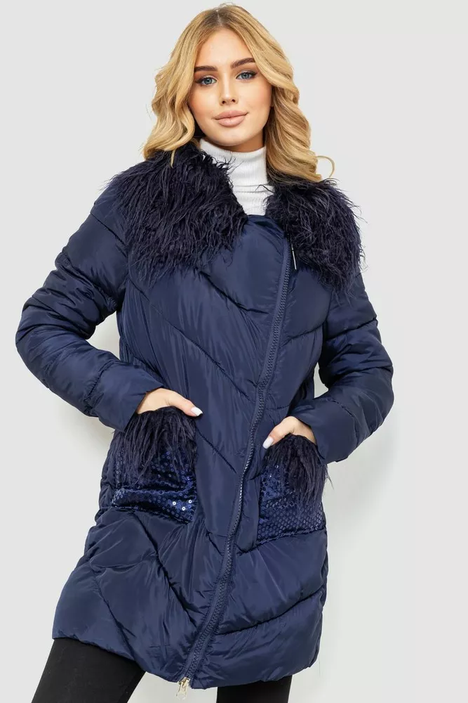 Купити Куртка жіноча однотонна, колір синій, 235R5068 оптом - Фото №1