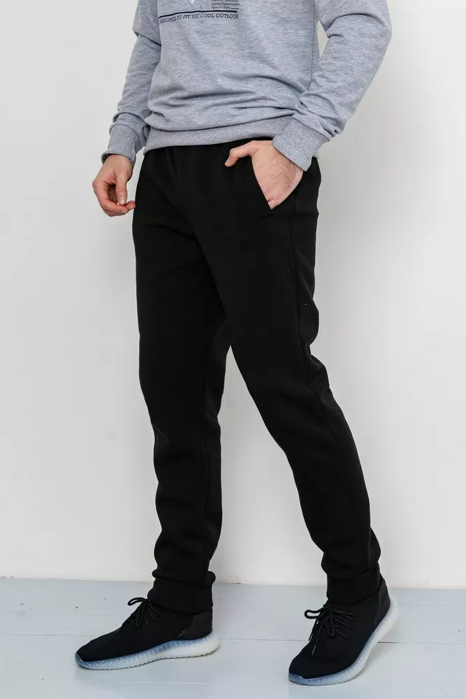 Купить Спорт штаны мужские на флисе, цвет черный, 223R016 - Фото №1