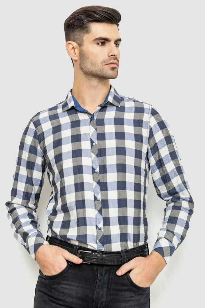 Купить Рубашка мужская в клетку, цвет сине-белый, 214R55-64 - Фото №1