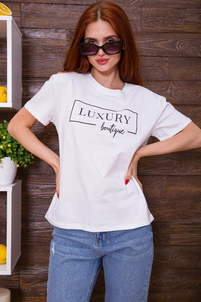 Купить Женская футболка, белого цвета с принтом, 198R014 - Фото №1