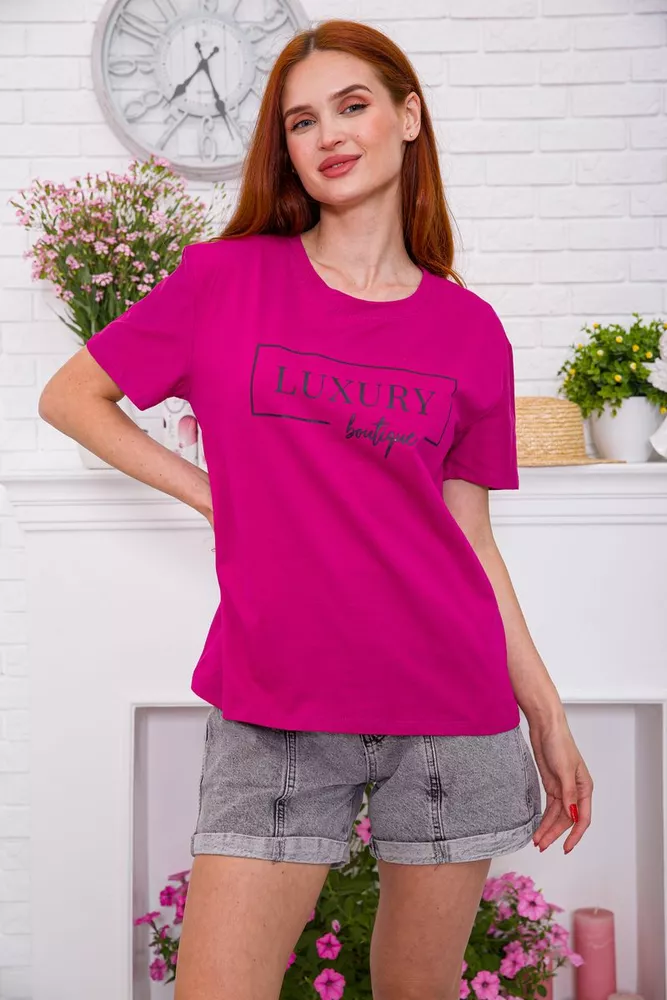Купити Жіноча футболка, кольору фуксії з принтом, 198R014 оптом - Фото №1