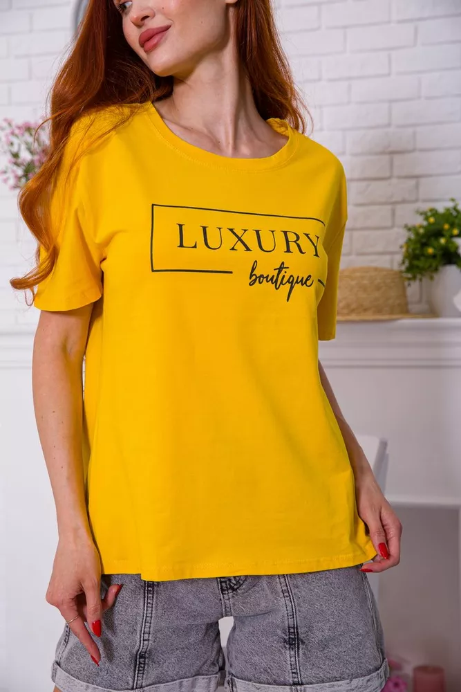 Купить Женская футболка, горчичного цвета с принтом, 198R014 - Фото №1