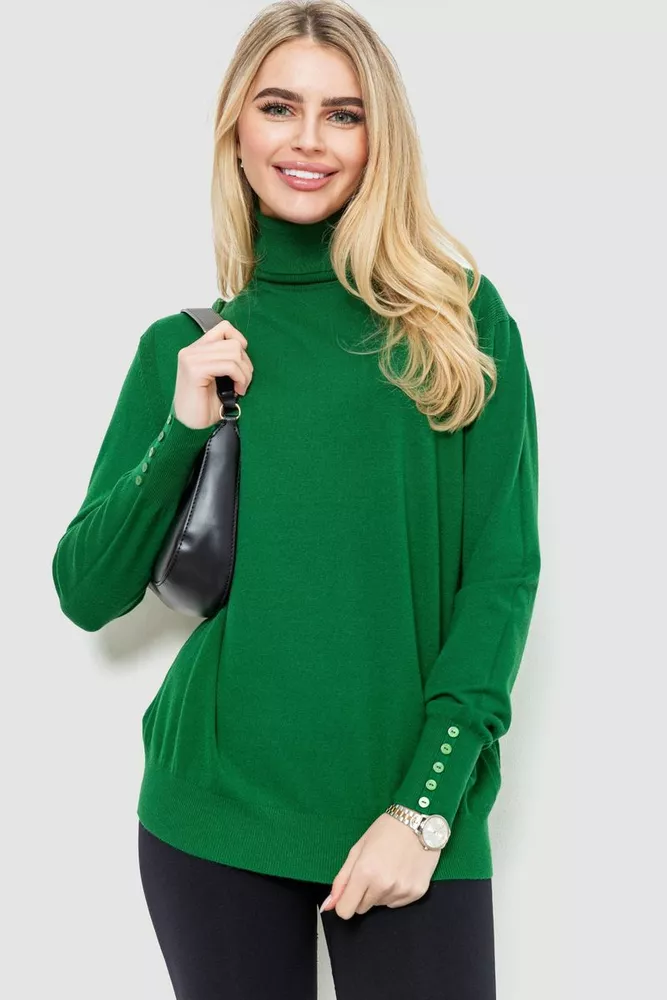 Купити Гольф жіночий однотонний базовий, колір зелений, 214R809 - Фото №1