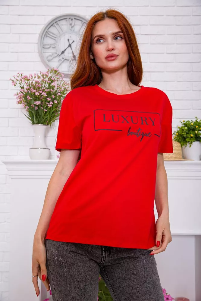 Купить Женская футболка, красного цвета с принтом, 198R014 - Фото №1