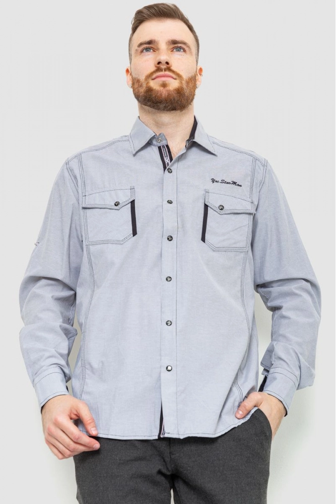 Купить Рубашка мужская в полоску, цвет серый, 186R0754 - Фото №1
