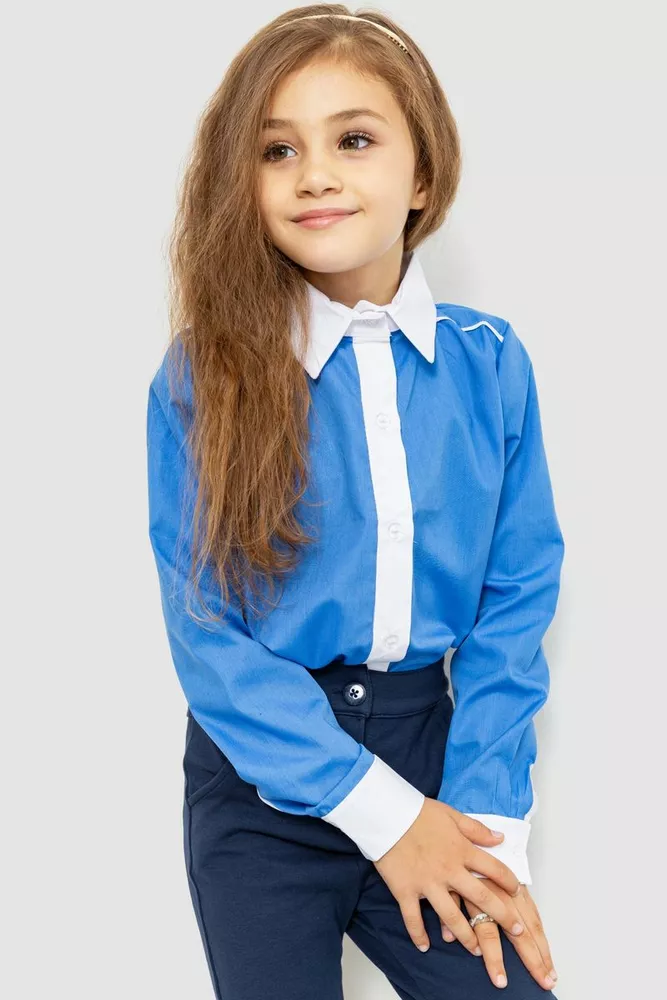 Купить Блуза для девочек нарядная, цвет темно-голубой, 172R099 - Фото №1