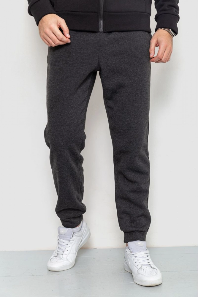 Купить Спорт штаны мужские на флисе, цвет темно-серый, 201R026 - Фото №1