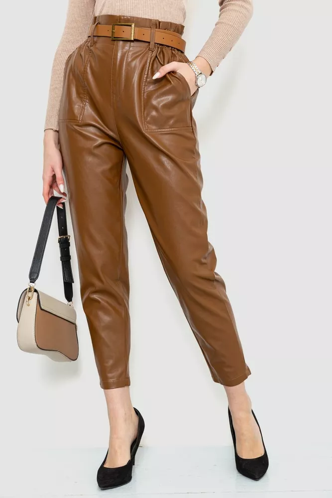 Купити Штани жіночі з екошкіри, колір коричневий, 186R5202 - Фото №1