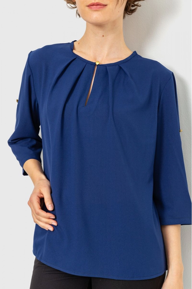 Купити Блуза однотонна, колір темно-синій, 230R1121-4 оптом - Фото №1