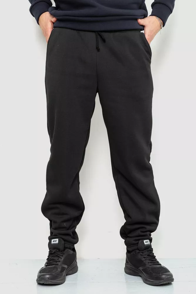 Купить Спорт штаны мужские на флисе, цвет черный, 241R001 - Фото №1