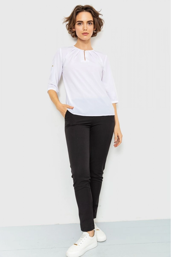 Купити Блуза однотонна, колір білий, 230R1121-4 - Фото №1