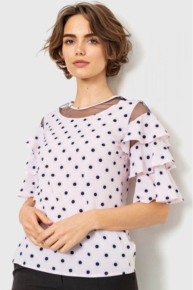Купити Блуза в горох, колір рожевий, 230R151-7 - Фото №1