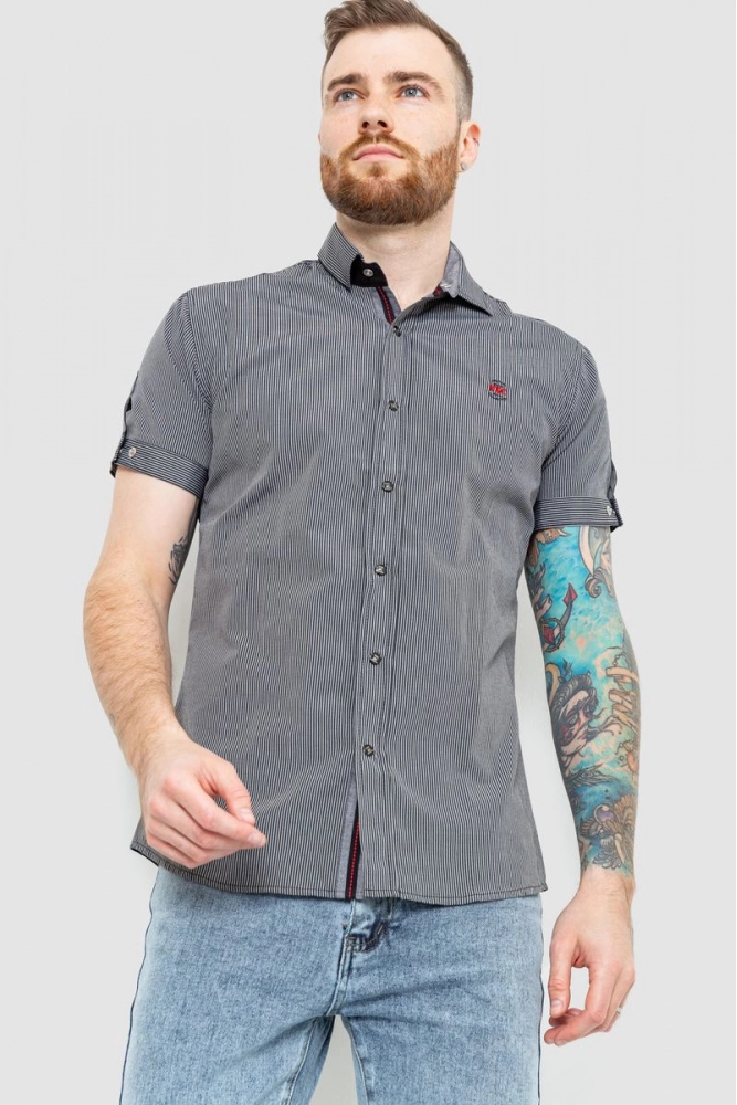 Купить Рубашка мужская в полоску, цвет серый, 186R0729 - Фото №1