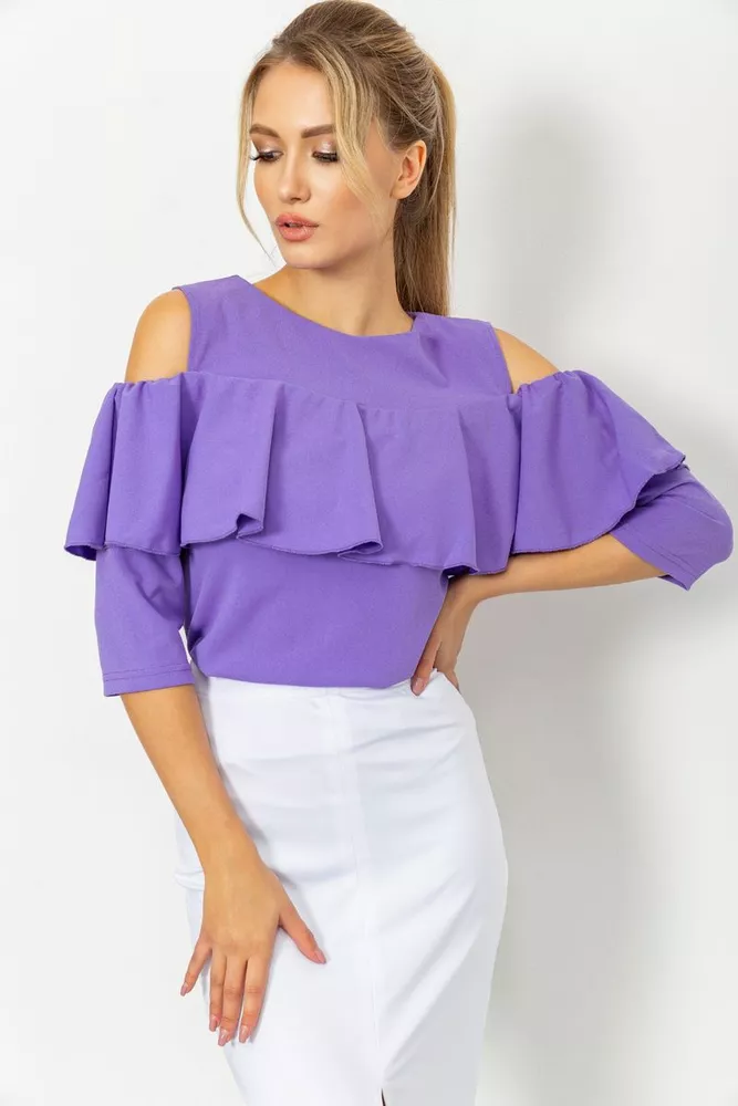 Купить Блузка с открытыми плечами и воланом, цвет Фиолетовый, 172R35-1 оптом - Фото №1