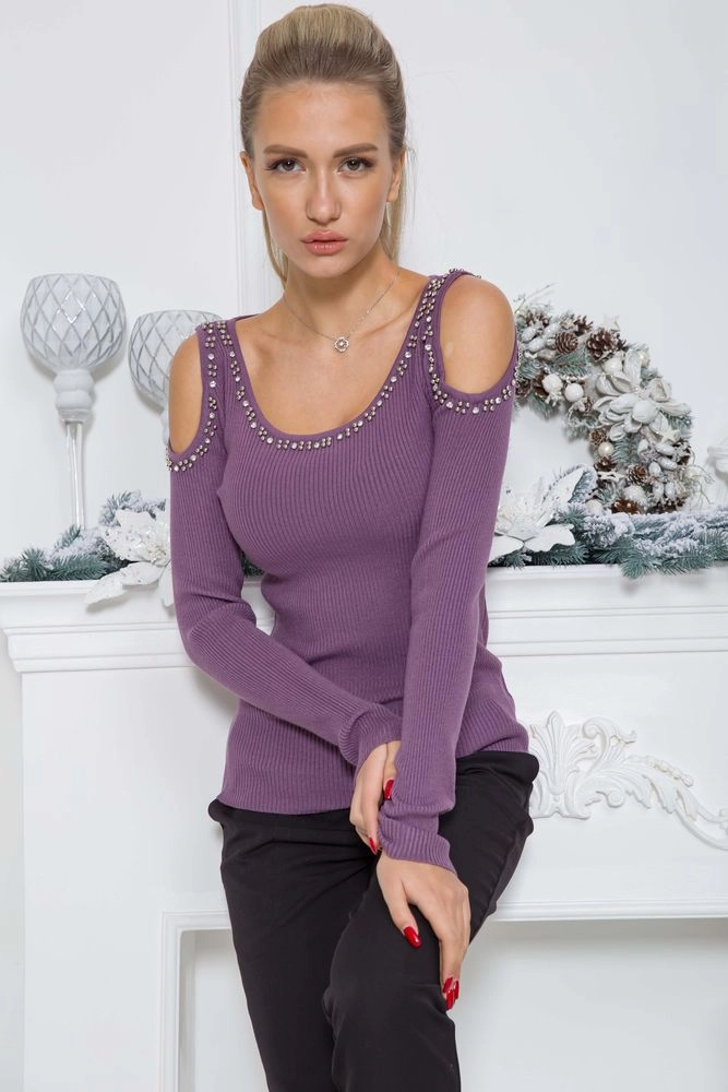 Купити Жіночий светр з відкритими плечами світло-фіолетового кольору 131R9068 - Фото №1