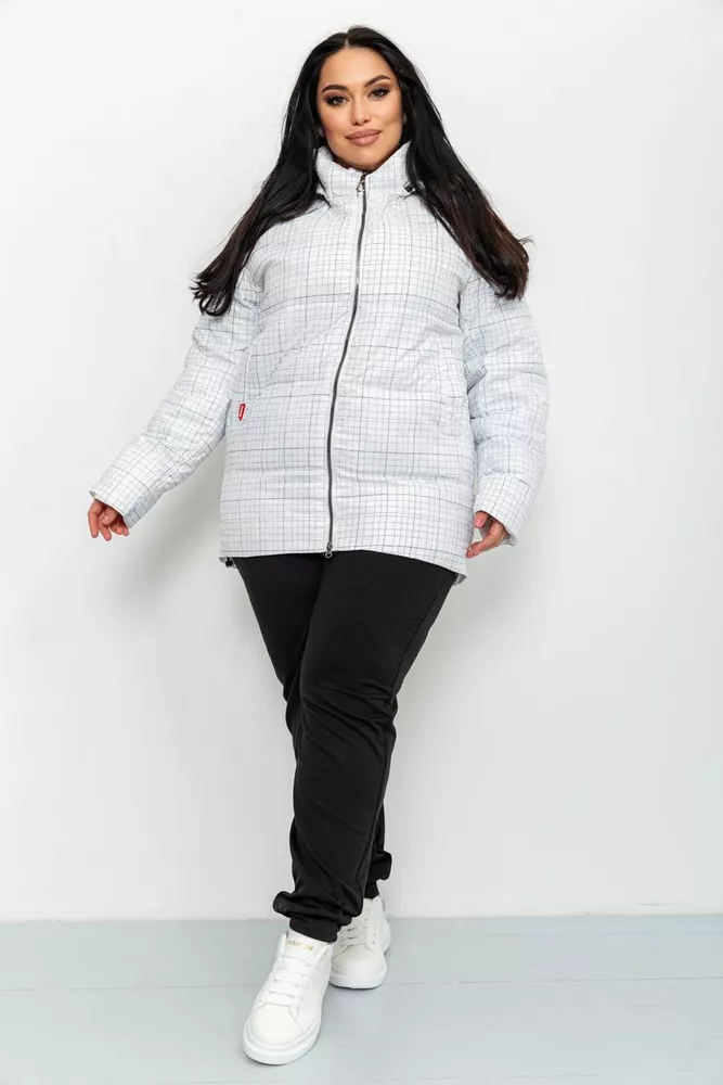 Купить Куртка женская в клетку  демисезонная  батал, цвет белый, 224RP036 - Фото №1