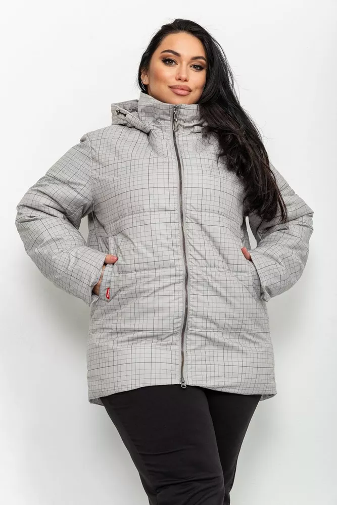 Купити Куртка жіноча в клітину демісезонна батал, колір сірий, 224RP036 оптом - Фото №1