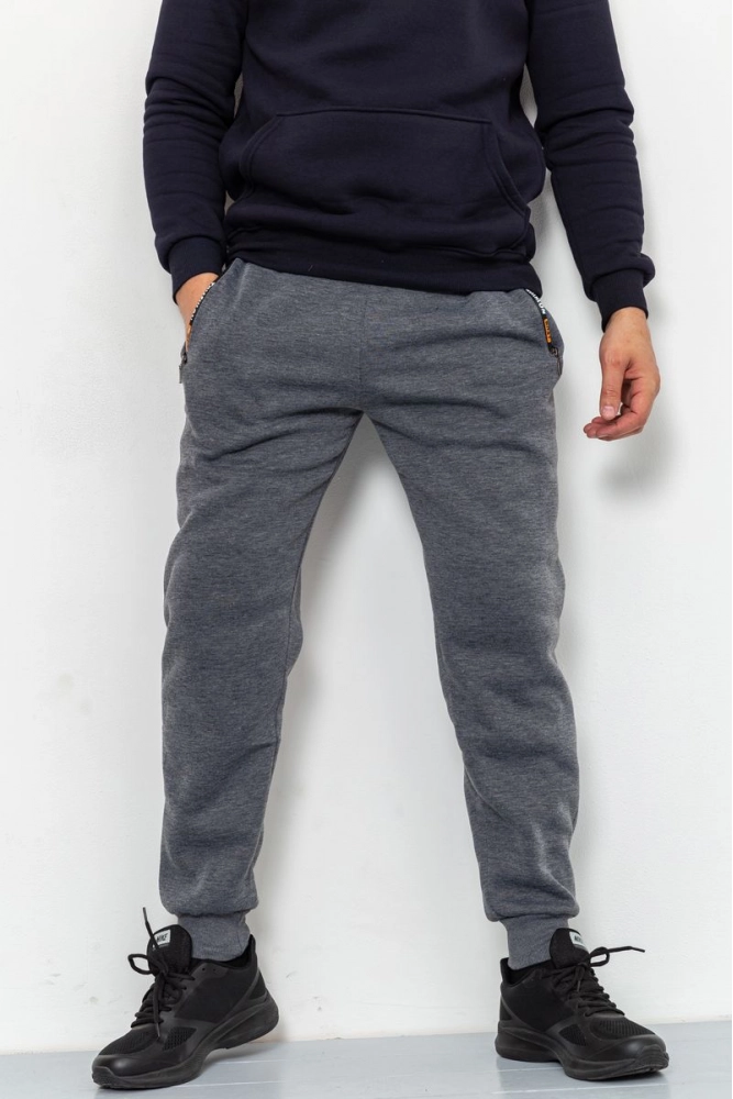 Купить Спорт штаны мужские на флисе, цвет темно-серый, 184R8755 - Фото №1