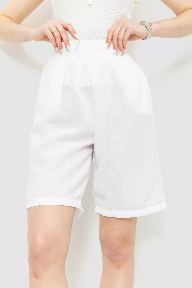Купити Шорти жіночі вільного крою тканина льон, колір білий, 177R023 оптом - Фото №1