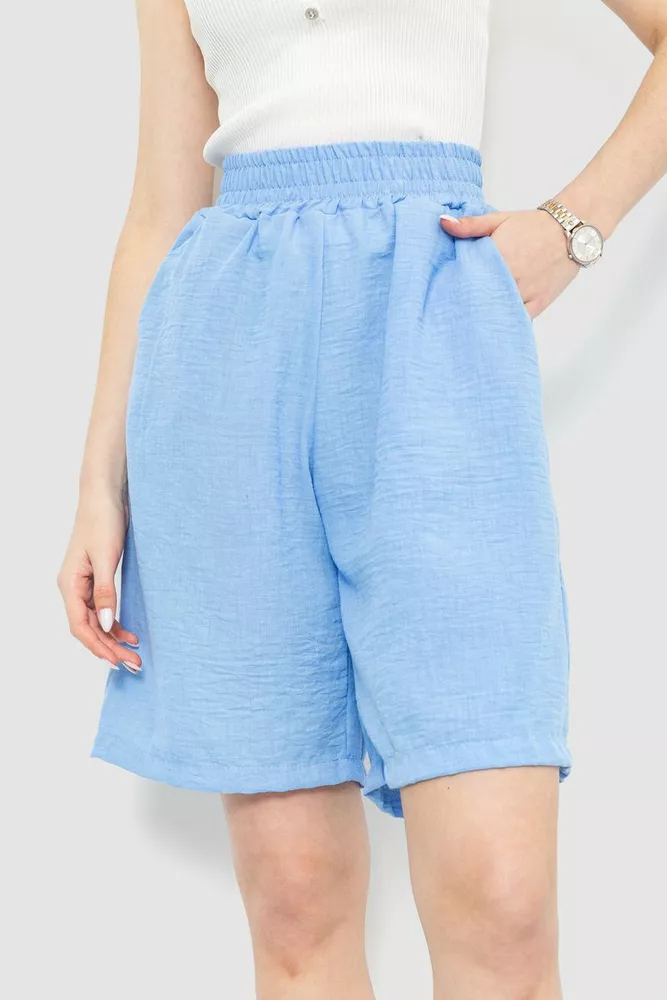 Купити Шорти жіночі вільного крою тканина льон, колір блакитний, 177R023 - Фото №1