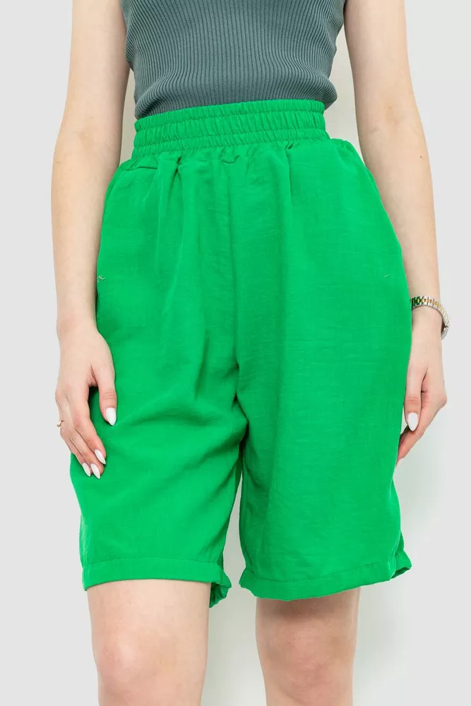 Купить Шорты женские свободного кроя ткань лен, цвет зеленый, 177R023 - Фото №1