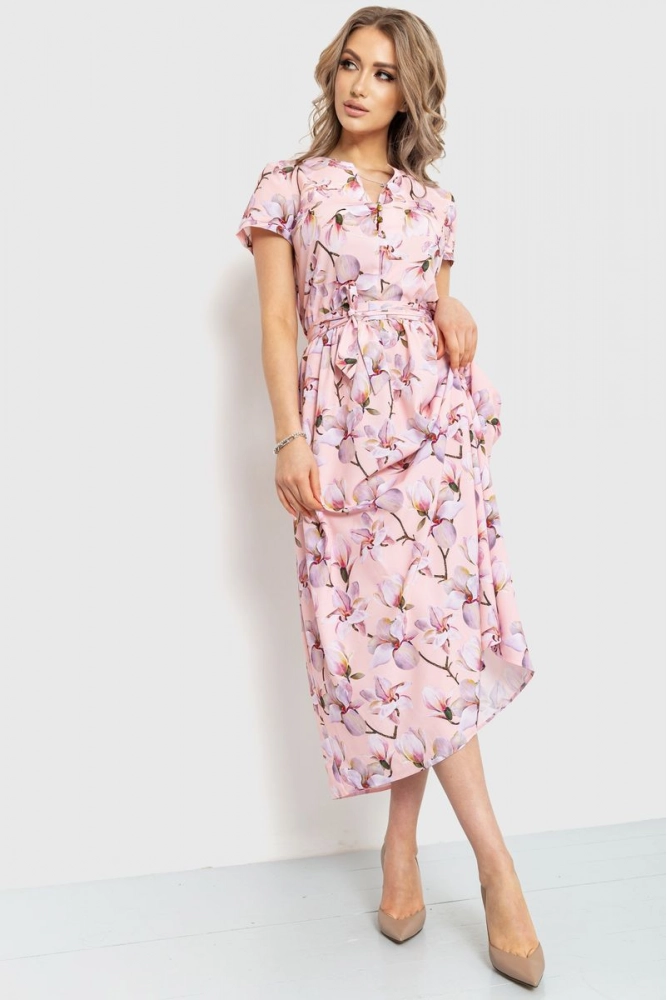Купить Платье с цветочным принтом, цвет персиковый, 230R006-1 - Фото №1