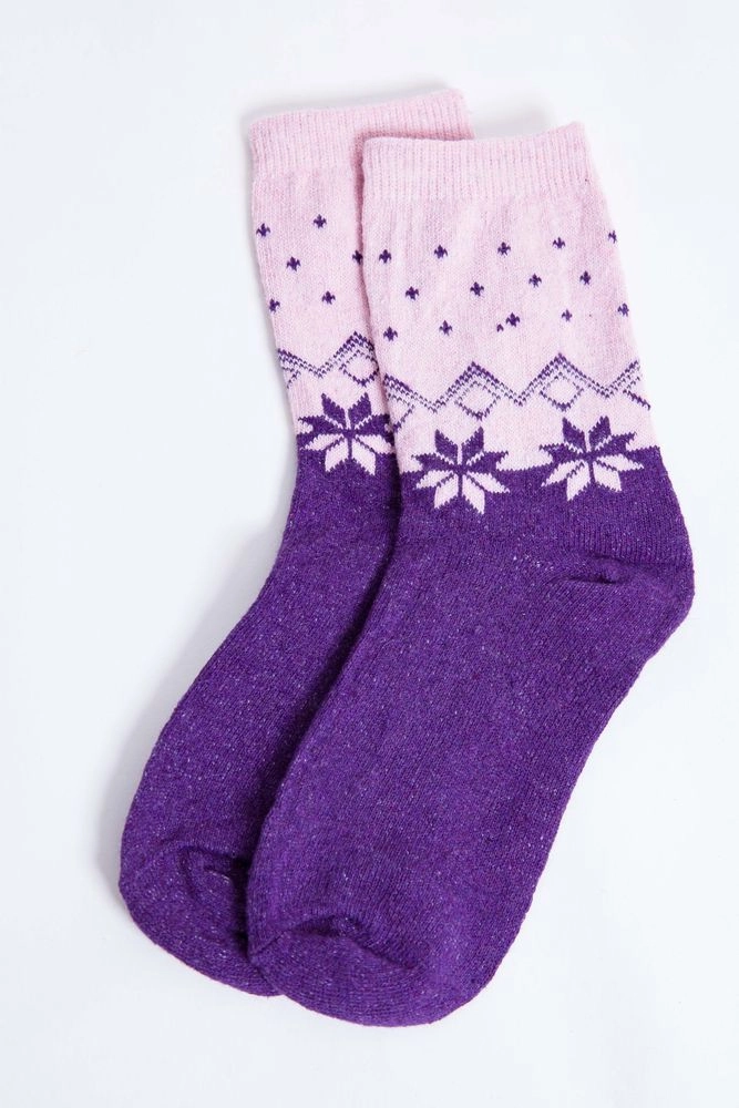 Купити Жіночі ангорові шкарпетки фіолетового кольору з узором 151R201 - Фото №1