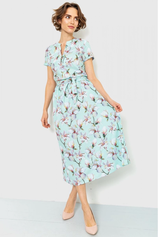 Купить Платье с цветочным принтом, цвет мятный, 230R006-1 - Фото №1